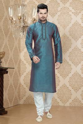 Firozi Embroidered Art Silk Mens Kurta Pajama 1