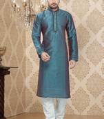 Firozi Embroidered Art Silk Mens Kurta Pajama