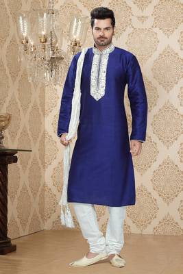 Royal Blue Embroidered Art Silk Mens Kurta Pajama 1