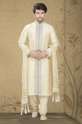 Gold Embroidered Art Silk Mens Kurta Pajama 1