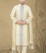 Gold Embroidered Art Silk Mens Kurta Pajama