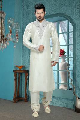 Lemon Embroidered Art Silk Mens Kurta Pajama 1