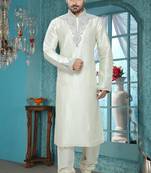 Lemon Embroidered Art Silk Mens Kurta Pajama