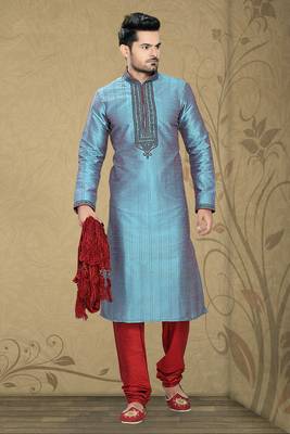 Firozi Embroidered Art Silk Mens Kurta Pajama 1