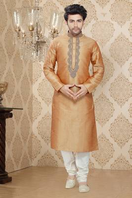 Brown Embroidered Art Silk Mens Kurta Pajama 1