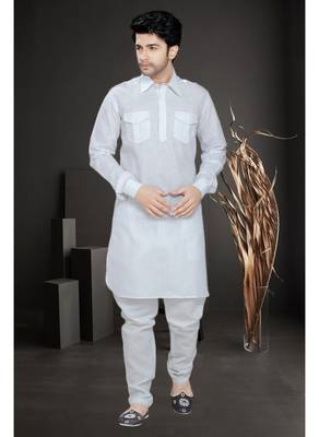 Off White Embroidered Cotton Mens Kurta Pajama 1