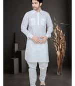 Off White Embroidered Cotton Mens Kurta Pajama