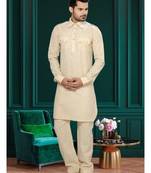 Gold Embroidered Cotton Mens Kurta Pajama