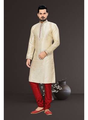 Gold  Embroidered Jacquard Mens Kurta Pajama 1