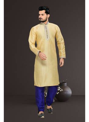Gold Embroidered Art Silk Mens Kurta Pajama 1