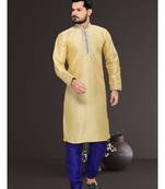 Gold Embroidered Art Silk Mens Kurta Pajama