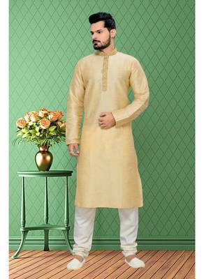 Gold  Embroidered Art Silk Mens Kurta Pajama 1