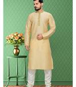 Gold  Embroidered Art Silk Mens Kurta Pajama