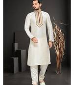 Cream Embroidered Jacquard Mens Kurta Pajama