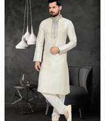Lemon Embroidered Art Silk Mens Kurta Pajama
