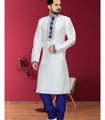 Off White Embroidered Jacquard Mens Kurta Pajama