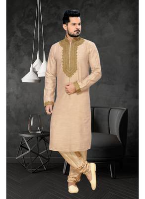Brown Embroidered Art Silk Mens Kurta Pajama 1
