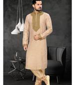 Brown Embroidered Art Silk Mens Kurta Pajama