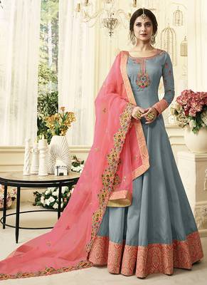 Grey embroidered silk salwar with dupatta 1