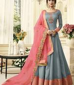 Grey embroidered silk salwar with dupatta