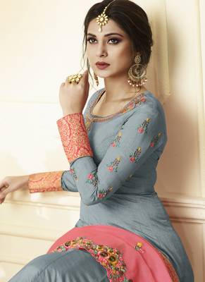 Grey embroidered silk salwar with dupatta 2