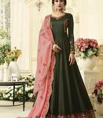 Dark-green embroidered silk salwar with dupatta