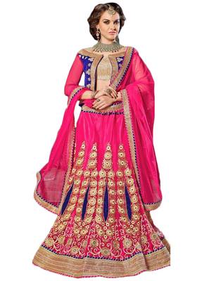 Pink Embroidered Net Unstitched Lehnga Choli 1