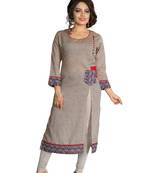 Brown Printed Cotton Kurti