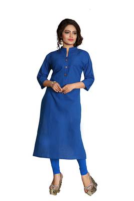 Blue Plain Cotton Kurti 1