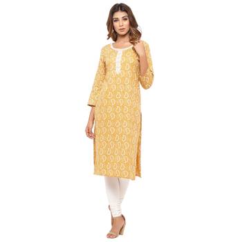 Yellow printed cotton kurti 1