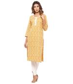 Yellow printed cotton kurti