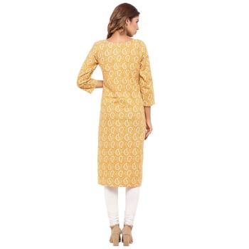 Yellow printed cotton kurti 2