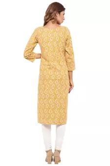 Yellow printed cotton kurti