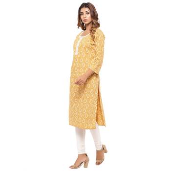 Yellow printed cotton kurti 3