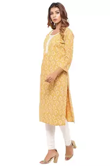 Yellow printed cotton kurti