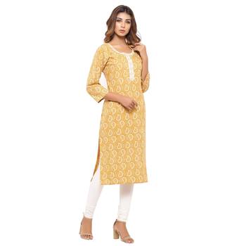 Yellow printed cotton kurti 4