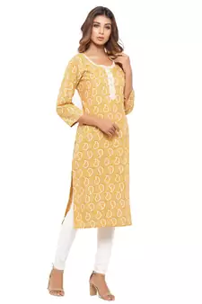 Yellow printed cotton kurti