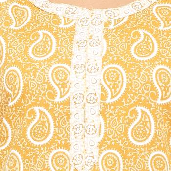Yellow printed cotton kurti 5
