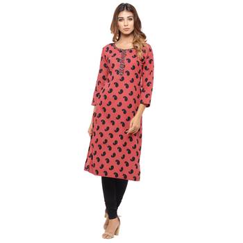 Red printed cotton kurti 1