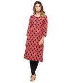 Red printed cotton kurti