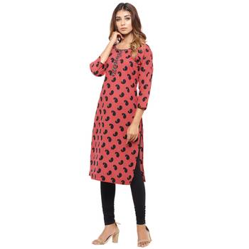 Red printed cotton kurti 3