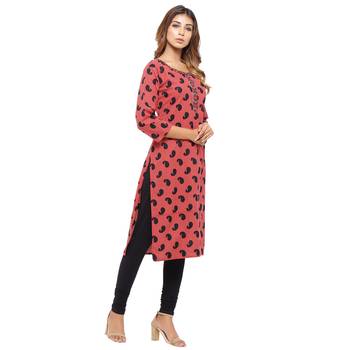 Red printed cotton kurti 4