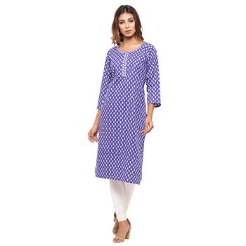 Purple printed cotton kurti 1