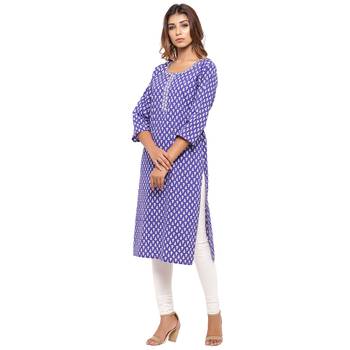 Purple printed cotton kurti 3