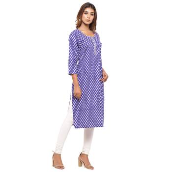 Purple printed cotton kurti 4