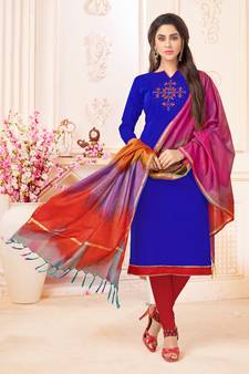 Blue embroidered cotton salwar with dupatta
