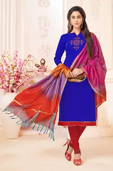 Blue embroidered cotton salwar with dupatta