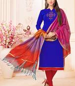 Blue embroidered cotton salwar with dupatta