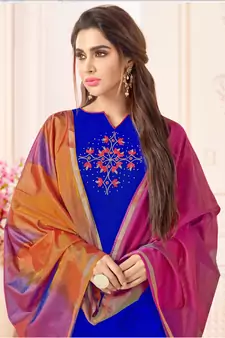 Blue embroidered cotton salwar with dupatta