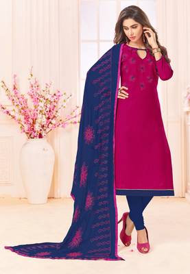 Pink embroidered cotton salwar with dupatta 1